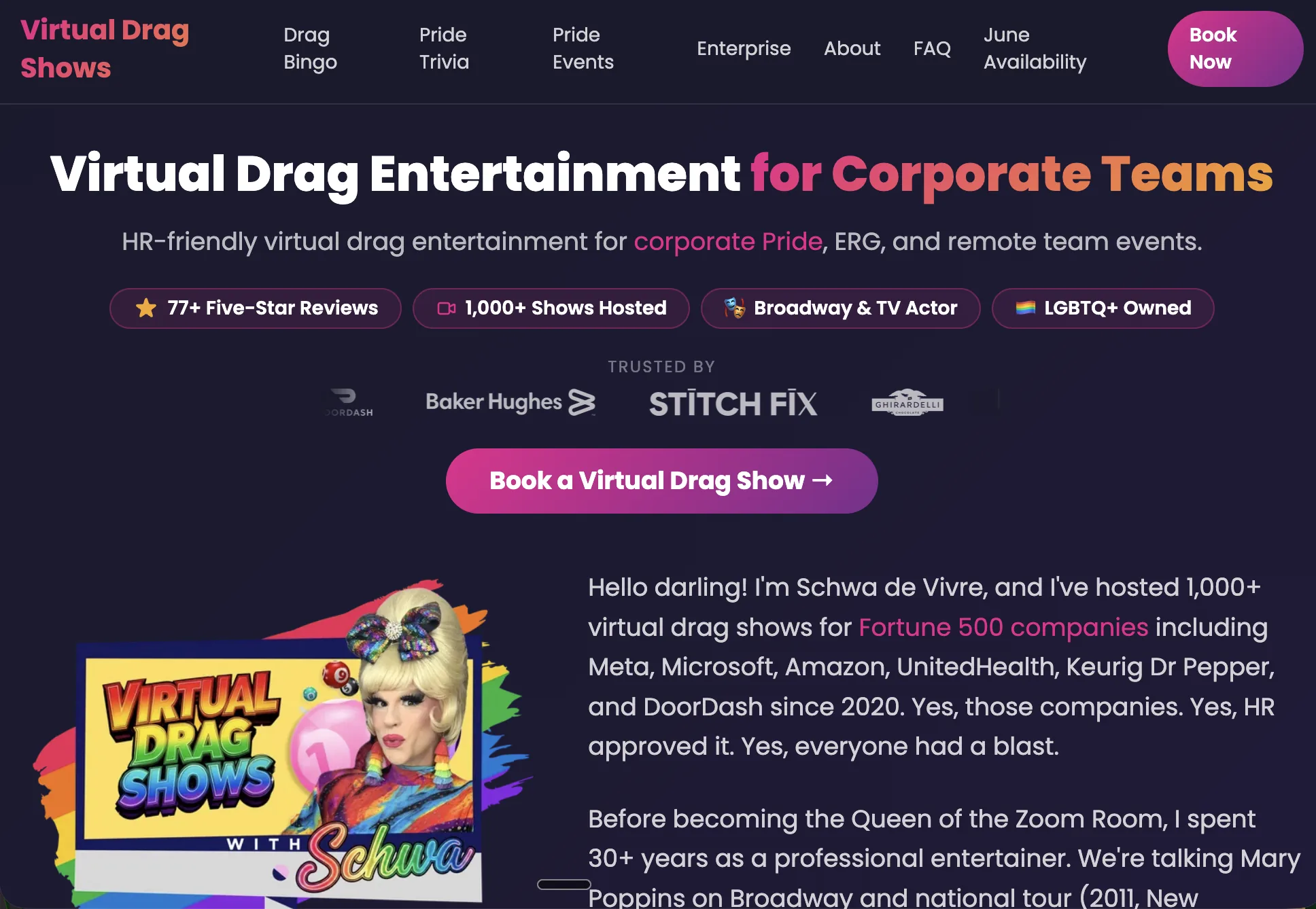 Virtual Drag Shows website